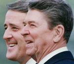 and B. Mulroney (left) and R. Reagan (right)