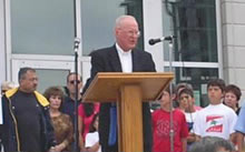 Bishop Sherlock speaking at rally