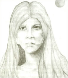Rappresentazione artistica da testimonianze oculari di Asket, la donna extraterrestre umano