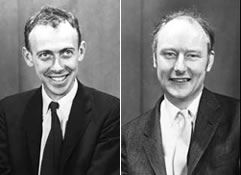 J. Watson y F. Crick (derecha)
