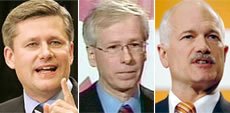 Stephen Harper (left), Stephane Dion (centre) and Jack Layton