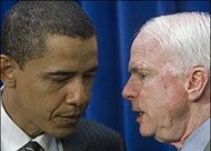 Barack Obama and John McCain (right)
