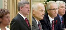 Governor General Michalle Jean with Prime Minister Stephen Harper. Jack Layton, NDP leader; Stphane Dion, Liberal leader; Gilles Duceppe, Bloc Quebecois