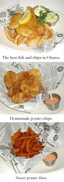 The Exchange: fish and chips, homemade potato chips and sweet potato fries