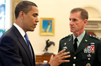 Barack Obama with Stanley Mcchrystal (right) in the Oval Office.