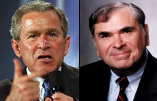 President George W. Bush [left] and Howard Phillips